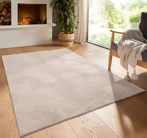 Taracarpet Kurzflor Boho Skandi Polyester Teppich in 3D Optik waschbar, pflegeleicht und robust ideal fürs Wohnzimmer, Schlafzimmer und Kinderzimmer auch als Badematte Beige Wellen 200x290 cm Taracarpet Kurzflor Boho Skandi Polyester Teppich in 3D Optik waschbar, pflegeleicht und robust ideal fürs Wohnzimmer, Schlafzimmer und Kinderzimmer auch als Badematte Beige Wellen 200x290 cm von Taracarpet