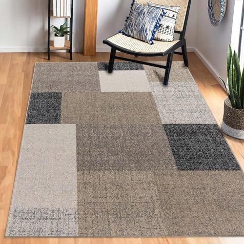 Taracarpet Kurzflor Designer Teppich modern für Wohnzimmer Schlafzimmer Kinderzimmer Design 105 Quadrate beige 160x220 cm von Taracarpet
