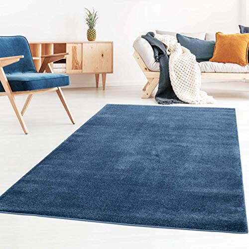 Taracarpet Kurzflor-Designer Uni Teppich extra weich fürs Wohnzimmer, Schlafzimmer, Esszimmer oder Kinderzimmer Gala dunkel-blau 140x200 cm von Taracarpet