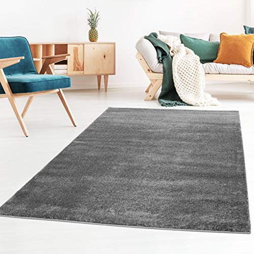 Taracarpet Kurzflor-Designer Uni Teppich extra weich fürs Wohnzimmer, Schlafzimmer, Esszimmer oder Kinderzimmer Gala dunkel-grau 140x200 cm von Taracarpet