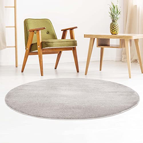 Taracarpet Designer-Teppich Galant Flauschige Flachflor Teppiche fürs Wohnzimmer, Esszimmer, Schlafzimmer oder Kinderzimmer weich und Schadstoffgeprüft grau 120x120 cm rund von Taracarpet