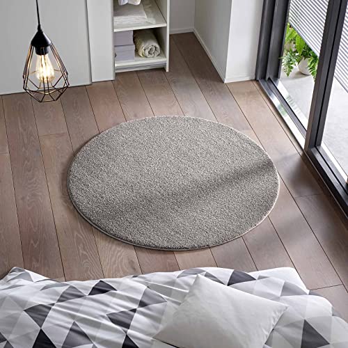 Taracarpet Kurzflor Flachgewebe Teppich für Wohnzimmer, Kinderzimmer und Schlafzimmer Einfarbig Uni Anthrazit Dunkel-Grau 160 cm rund von Taracarpet