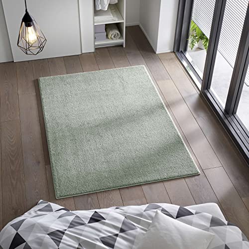 Taracarpet Kurzflor Flachgewebe Teppich für Wohnzimmer, Kinderzimmer und Schlafzimmer Einfarbig Uni Mint Grün 140x200 cm von Taracarpet