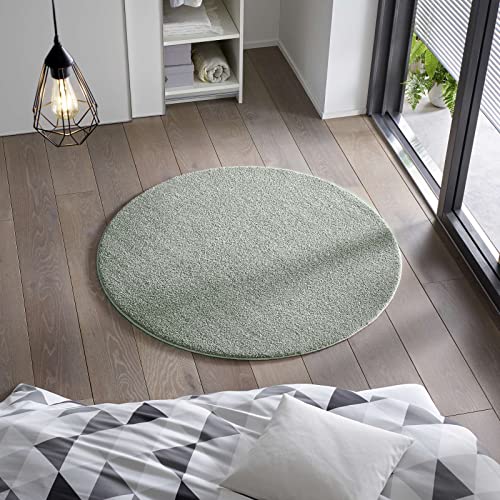 Taracarpet Kurzflor Flachgewebe Teppich für Wohnzimmer, Kinderzimmer und Schlafzimmer Einfarbig Uni Mint Grün 160 cm rund von Taracarpet