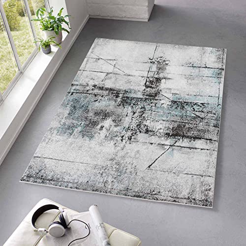 Taracarpet Kurzflor Teppich fürs Wohnzimmer Schlafzimmer und das Kinderzimmer Moderner Designerteppich TC-Fashion 6111 Vintage in blau grau 160x220 cm von Taracarpet