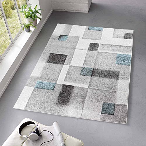 Taracarpet Kurzflor Teppich fürs Wohnzimmer Schlafzimmer und das Kinderzimmer Moderner Designerteppich TC-Fashion 6114 Karos in blau 140x200 cm von Taracarpet