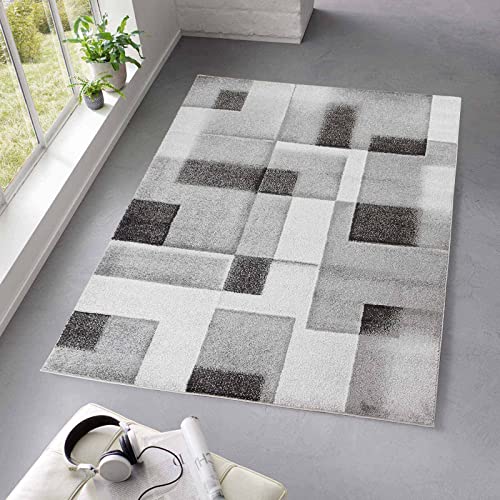 Taracarpet Kurzflor Teppich fürs Wohnzimmer Schlafzimmer und das Kinderzimmer Moderner Designerteppich TC-Fashion 6114 Karos in grau 160x220 cm von Taracarpet