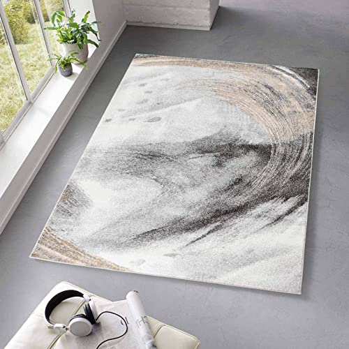 Taracarpet Kurzflor Teppich fürs Wohnzimmer Schlafzimmer und das Kinderzimmer Moderner Designerteppich TC-Fashion 6116 Circle grau-beige 240x330 cm von Taracarpet