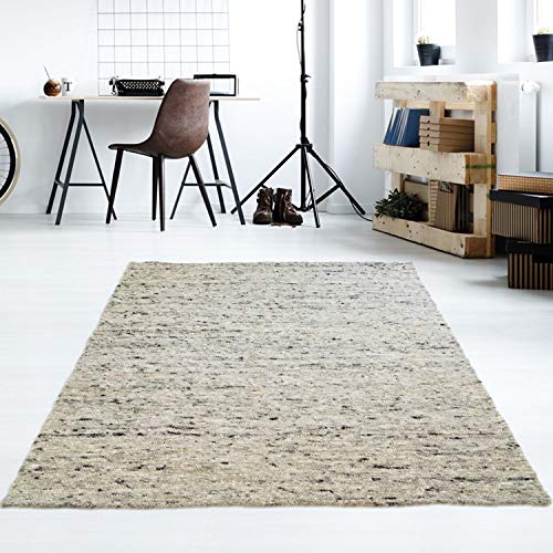 Taracarpet Moderner Handweb Teppich Alpina handgewebt aus Schurwolle für Wohnzimmer, Esszimmer, Schlafzimmer und die Küche geeignet (070 x 130 cm, 30 Grau meliert) von Taracarpet