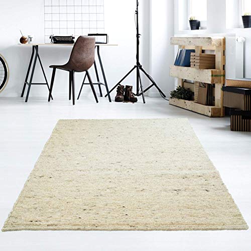 Taracarpet Moderner Handweb Teppich Alpina handgewebt aus Schurwolle für Wohnzimmer, Esszimmer, Schlafzimmer und die Küche geeignet (070 x 130 cm, 60 Beige meliert) von Taracarpet
