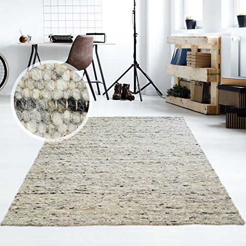 Moderner Handweb Teppich Alpina handgewebt aus Schurwolle für Wohnzimmer, Esszimmer, Schlafzimmer und die Küche geeignet (090 x 160 cm, 30 Grau meliert) von Taracarpet