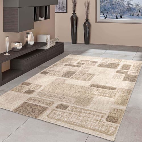 Taracarpet Moderner Kurzflor Designer-Teppich für Wohnzimmer Schlafzimmer und Kinderzimmer Abstrakt Kariert Braun 080x150 cm von Taracarpet