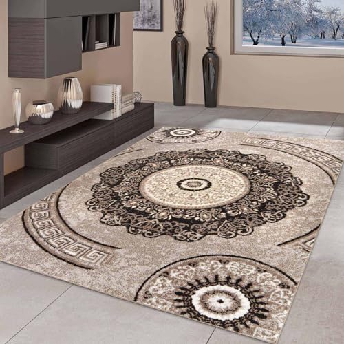 Taracarpet Moderner Kurzflor Designer-Teppich für Wohnzimmer Schlafzimmer und Kinderzimmer Medaillon Floral Abstrakt Braun 160x220cm von Taracarpet