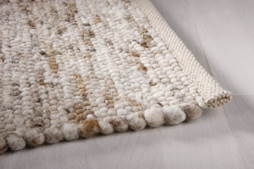 Taracarpet Moderner Landhaus Teppich Handwebteppich Fjord aus hochwertiger Schurwolle beidseitig legbar echte Handarbeit Farbe 105 braun beige meliert 090x180 cm von Taracarpet