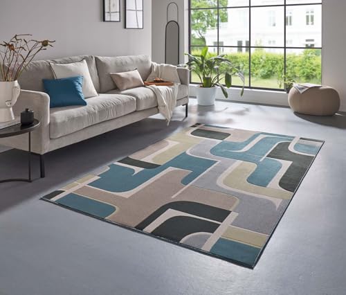 Moderner Luxus Kurzflor Designer Teppich fürs Wohnzimmer, Schlafzimmer und Esszimmer grau blau Taupe anthrazit grün Pop Art 120x170 cm von Taracarpet