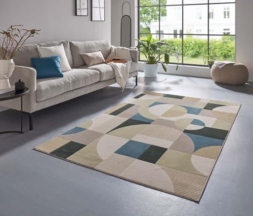Moderner Luxus Kurzflor Designer Teppich fürs Wohnzimmer, Schlafzimmer und Esszimmer grau blau Taupe anthrazit grün Retro 120x170 cm von Taracarpet