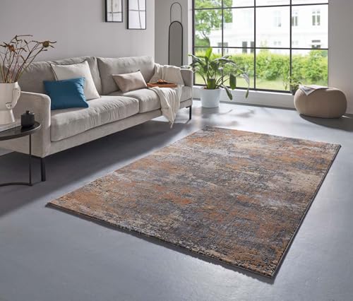 Taracarpet Moderner Luxus Kurzflor Teppich Designerteppich in Retro Vintage Design mit 3D Effekt fürs Wohnzimmer, Schlafzimmer und Esszimmer anthrazit orange grau 1 Größe 200x290 cm von Taracarpet