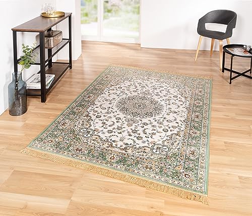 Taracarpet Moderner Orientteppich Palazzo Royal Medallion grün 067x105 cm Kurzflor Teppich für Wohnzimmer Esszimmer und Schlafzimmer von Taracarpet