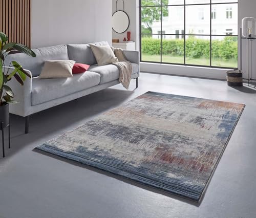 Taracarpet Moderner kurzflor Designer Teppich Gemustert in Luxus Qualität fürs Wohnzimmer, Schlafzimmer und Esszimmer Blau-Weiß-Grau 133x195 cm von Taracarpet