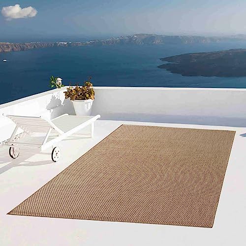 Taracarpet Outdoor Teppich Wetterfest Wohnzimmer Balkon Küchenteppich Flachgewebe Sisaloptik Einfarbig Uni beige 140x200 cm von Taracarpet