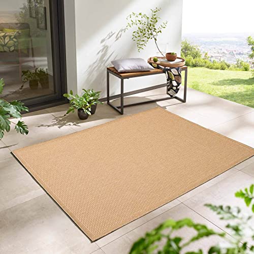 Taracarpet Outdoor & Indoor Teppich wetterfest Wohnzimmer Balkon Küchenteppich Flachgewebe Columbia Sisaloptik mit Bordüre beige 067x180 cm von Taracarpet