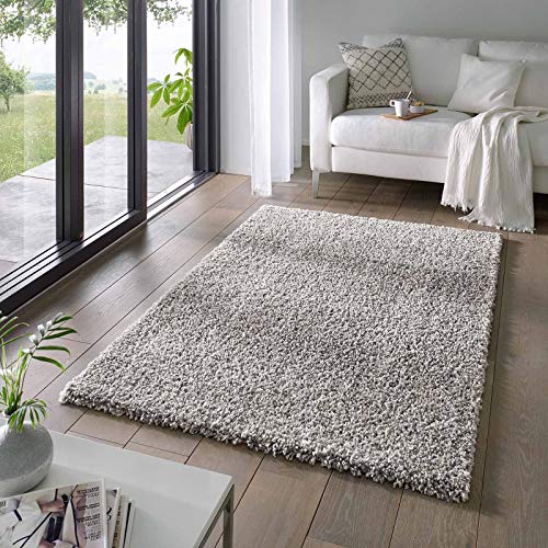 Taracarpet Shaggy Teppich Wohnzimmer Venezia Hochflor Langflor Teppiche modern Grau 200x200 cm von Taracarpet