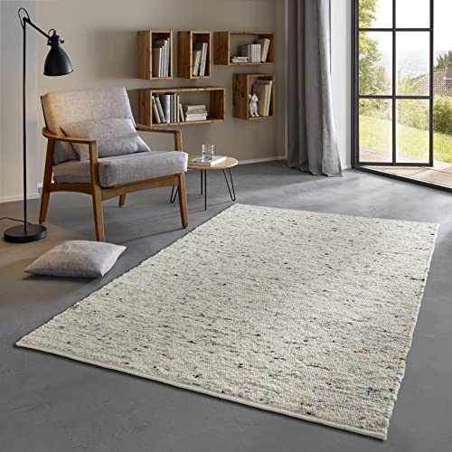 Taracarpet Skandi Landhaus Teppich Hand-Web-Teppich aus hochwertiger Schurwolle 2700 Gramm/qm beidseitig legbar echte Handarbeit Natur Karamell Meliert 130x200 cm von Taracarpet