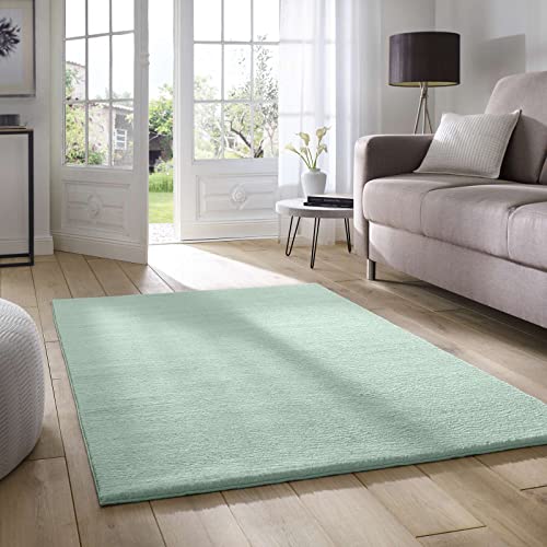 Taracarpet Supersoft kurzflor Teppich Fiona Wohnzimmer Schlafzimmer Kinderzimmer Flur Läufer waschbar rutschfest Uni Mint 080x150 cm von Taracarpet