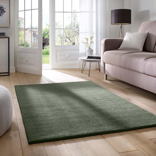 Taracarpet Supersoft kurzflor Teppich Fiona Wohnzimmer Schlafzimmer Kinderzimmer Flur Läufer waschbar rutschfest Uni dunkel grün 080x150 cm von Taracarpet