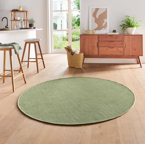 Taracarpet Teppich Flacher Kurzflorteppich für Wohnzimmer, Schlafzimmer und Kinderzimmer auch als Küchenteppich für die Küche in Sisal Optik grün 120x120 cm rund von Taracarpet