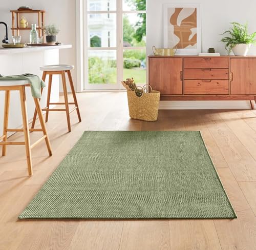 Taracarpet Teppich Flacher Kurzflorteppich für Wohnzimmer, Schlafzimmer und Kinderzimmer auch als Küchenteppich für die Küche in Sisal Optik grün 140x200 cm von Taracarpet