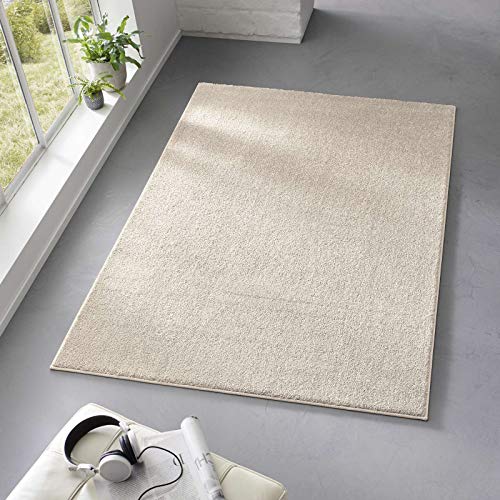 Taracarpet Teppich Kurzflor weicher Designer Uni Bodenbelag Madrid fürs Wohnzimmer, Kinderzimmer, Schlafzimmer und die Küche geeignet Creme Weiss 080x150 cm von Taracarpet