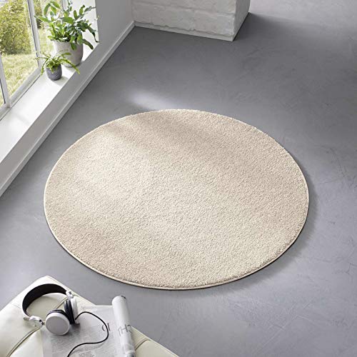 Taracarpet Teppich Kurzflor weicher Designer Uni Bodenbelag Madrid fürs Wohnzimmer, Kinderzimmer, Schlafzimmer und die Küche geeignet Creme Weiss 160 cm rund von Taracarpet