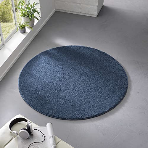 Taracarpet Teppich Kurzflor weicher Designer Uni Bodenbelag Madrid fürs Wohnzimmer, Kinderzimmer, Schlafzimmer und die Küche geeignet Dunkel-Blau 120 cm rund von Taracarpet