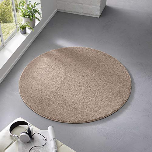 Taracarpet Teppich Kurzflor weicher Designer Uni Bodenbelag Madrid fürs Wohnzimmer, Kinderzimmer, Schlafzimmer und die Küche geeignet Taupe 160 cm rund von Taracarpet