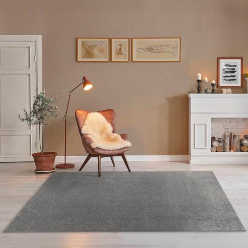 Taracarpet Teppich Kurzflor weicher flachflor Uni Bodenbelag ZOE fürs Wohnzimmer, Kinderzimmer, Schlafzimmer und die Küche geeignet Dunkelgrau anthrazit 080x150 cm von Taracarpet