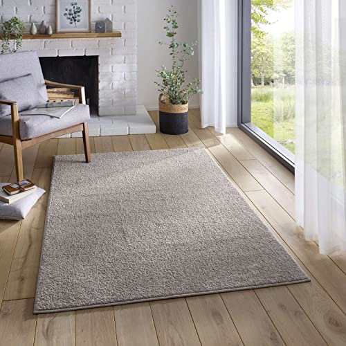 Taracarpet Teppich Kurzflor weicher flachflor Uni Bodenbelag ZOE fürs Wohnzimmer, Kinderzimmer, Schlafzimmer und die Küche geeignet Grau 080x150 cm von Taracarpet