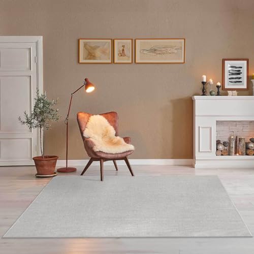 Taracarpet Teppich Kurzflor weicher flachflor Uni Bodenbelag ZOE fürs Wohnzimmer, Kinderzimmer, Schlafzimmer und die Küche geeignet Grau Silber 080x150 cm von Taracarpet