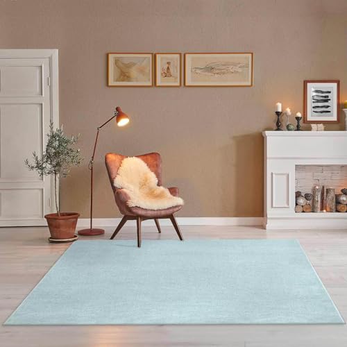 Taracarpet Teppich Kurzflor weicher flachflor Uni Bodenbelag ZOE fürs Wohnzimmer, Kinderzimmer, Schlafzimmer und die Küche geeignet Türkis 080x150 cm von Taracarpet