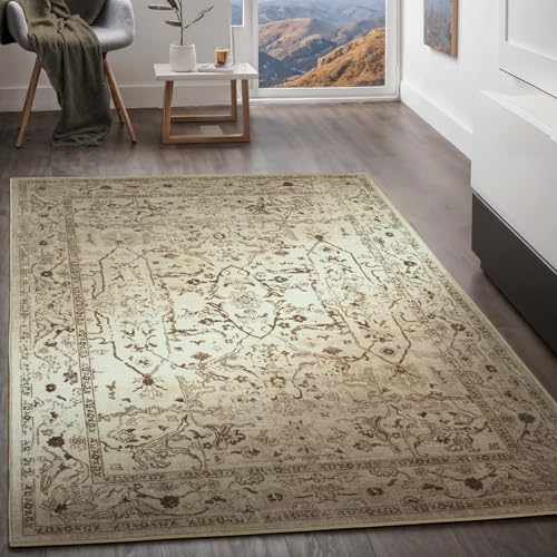 Taracarpet Teppich Kurzflorteppich, Wohnzimmerteppich, Orientteppich aus Polyester n Regenbogenfarben absolut Modern fürs Wohnzimmer Schlafzimmer Kinderzimmer beige 80x150 cm von Taracarpet