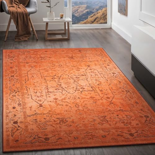 Taracarpet Teppich Kurzflorteppich, Wohnzimmerteppich, Orientteppich aus Polyester n Regenbogenfarben absolut Modern fürs Wohnzimmer Schlafzimmer Kinderzimmer orange 240x340 cm von Taracarpet