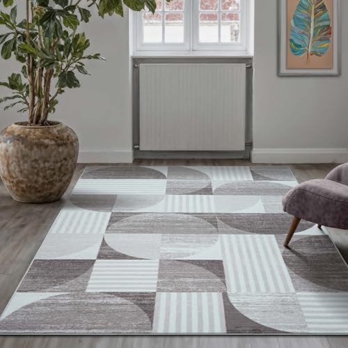 Taracarpet Teppich Kurzflorteppich, Wohnzimmerteppich aus Polyester im Retromuster absolut Modern fürs Wohnzimmer Schlafzimmer Kinderzimmer grau 240x340 cm von Taracarpet
