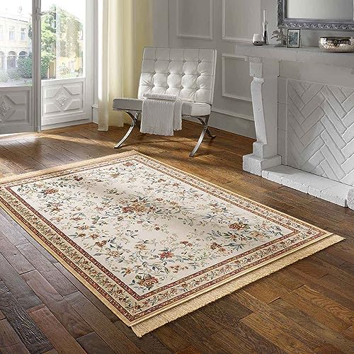 Taracarpet Teppich Palazzo Royal Antique Roses Bordüre Gold 067x105 cm Kurzflor Orientteppich Teppich für Wohnzimmer Esszimmer und Schlafzimmer von Taracarpet