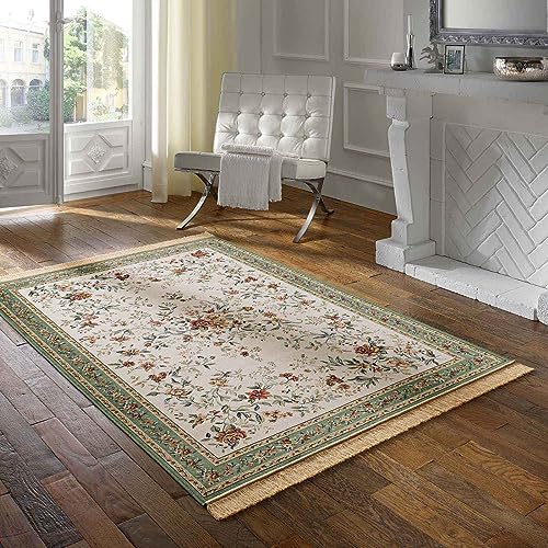 Taracarpet Teppich Palazzo Royal Antique Roses Bordüre grün 067x105 cm Kurzflor Orientteppich für Wohnzimmer Esszimmer und Schlafzimmer von Taracarpet