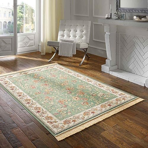 Taracarpet Teppich Palazzo Royal Antique Roses grün 067x105 cm Kurzflor Orientteppich für Wohnzimmer Esszimmer und Schlafzimmer von Taracarpet