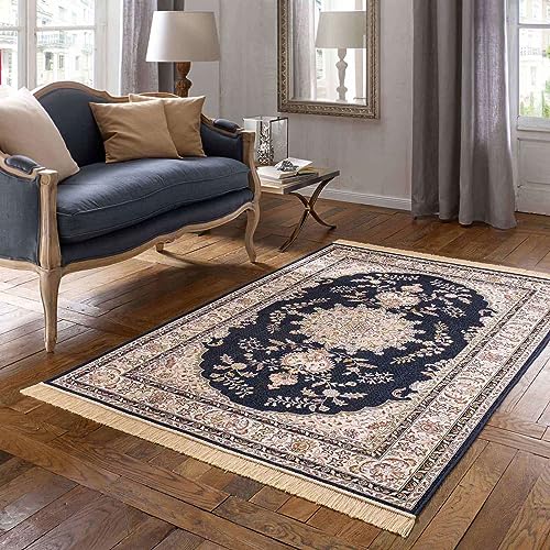 Taracarpet Teppich Palazzo Royal Ghoum blau 135x195 cm Kurzflor Orientteppich für Wohnzimmer Esszimmer und Schlafzimmer von Taracarpet