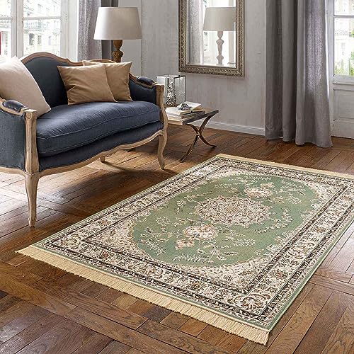 Taracarpet Teppich Palazzo Royal Ghoum grün 067x105 cm Kurzflor Orientteppich für Wohnzimmer Esszimmer und Schlafzimmer von Taracarpet