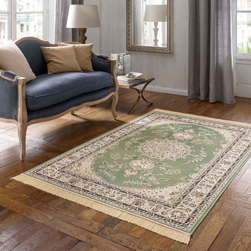 Taracarpet Teppich Palazzo Royal Ghoum grün 067x105 cm Kurzflor Orientteppich für Wohnzimmer Esszimmer und Schlafzimmer von Taracarpet