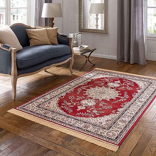 Taracarpet Teppich Palazzo Royal Ghoum rot 067x105 cm Kurzflor Orientteppich für Wohnzimmer Esszimmer und Schlafzimmer von Taracarpet