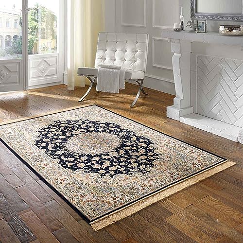 Taracarpet Teppich Palazzo Royal Täbriz blau 135x195 cm Kurzflor Orientteppich für Wohnzimmer Esszimmer und Schlafzimmer von Taracarpet